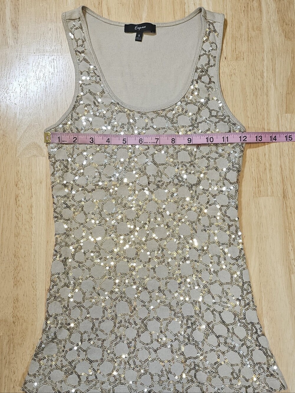 Express Gold Sequin Patterned Tank Top - Picture 2 of 7